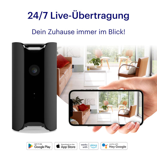 Canary View Surveillance Camera 1080p HD WiFi IP | 24/7 Live Streaming, Motion Detection, 2-Way Audio, Night Vision, 10x Zoom, Private Mode, Alexa & Google Assistant Integration, and more.