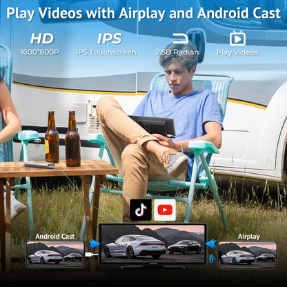 APHQUA Wireless CarPlay Display for Apple CarPlay and Android Auto, 9.3-inch portable light-sensitive touchscreen, digital media receiver with GPS navigation, Siri, MirrorLink/Siri/FM