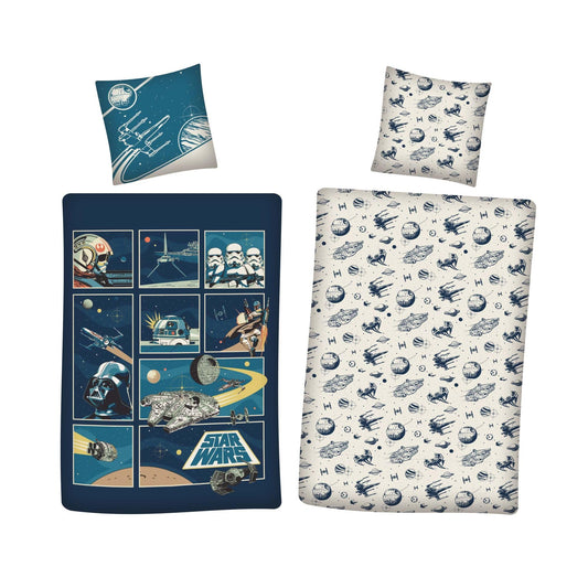 AYMAX Star Wars reversible bedding set 2 pieces. 135 x 200 cm with 80 x 80cm pillowcase, Multicolor.