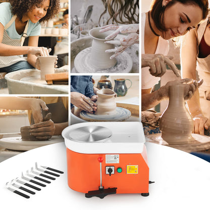 CREWORKS Pottery Wheel Electric Pottery Wheel Hand or Foot Drive 350W Ceramic Forming Tool 0-300 RPM Ceramic Clay Machine 8 PCS Ceramic Kit Clay Spinning Wheel 25CM Pottery Wheel