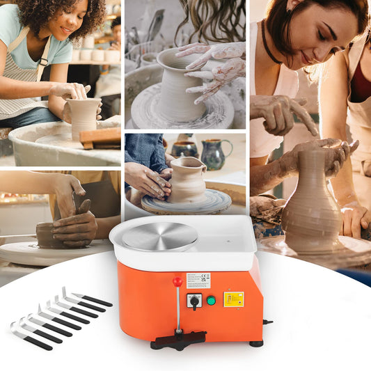 CREWORKS Pottery Wheel Electric Pottery Wheel Hand or Foot Drive 350W Ceramic Forming Tool 0-300 RPM Ceramic Clay Machine 8 PCS Ceramic Kit Clay Spinning Wheel 25CM Pottery Wheel