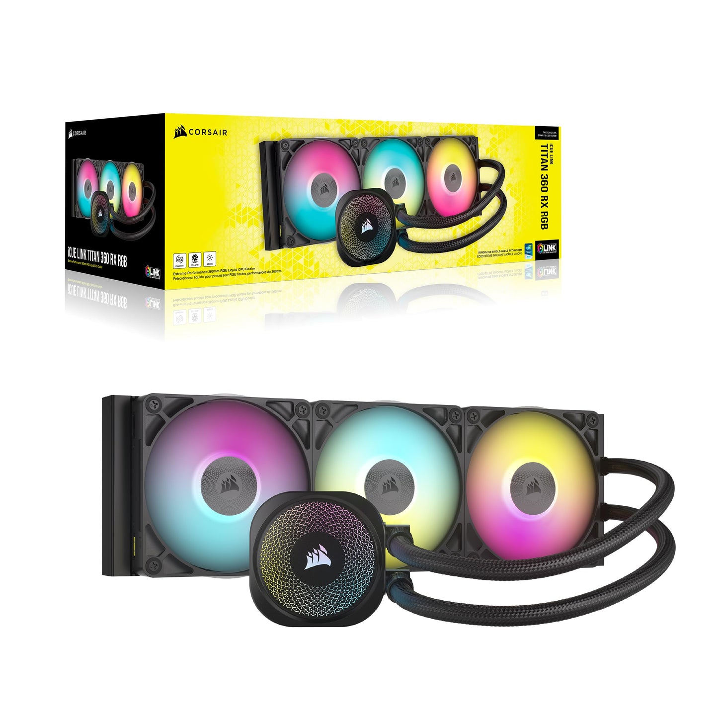 CORSAIR iCUE LINK TITAN 360 RX RGB Liquid CPU Cooler - 360mm AIO - 3x RX120 RGB Fans Included - Compatible with Intel LGA 1851/1700, AMD AM5/AM4 - Includes iCUE LINK System Hub - Black