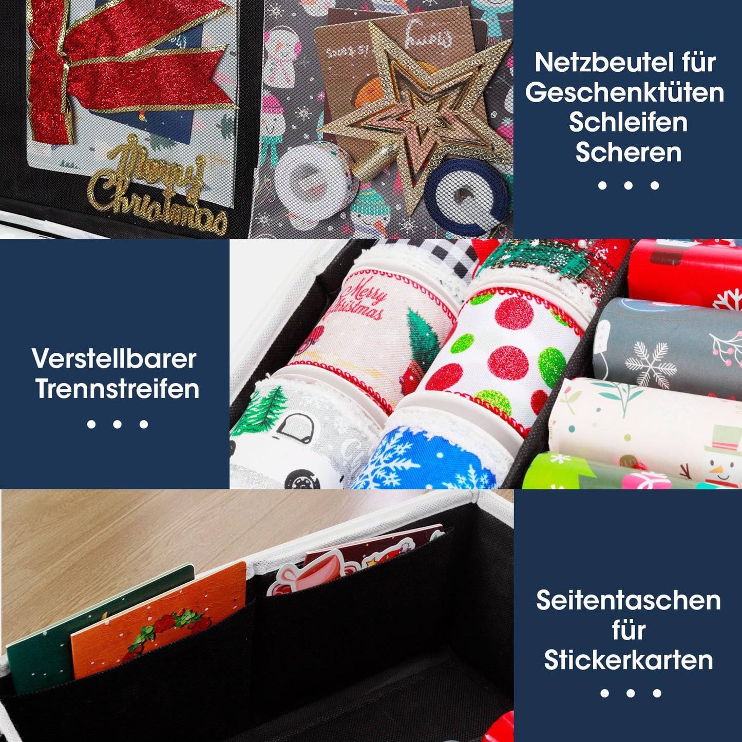 Cong.Lai Gift Wrap Storage: Waterproof 600D Oxford Fabric - Gift Wrap Organizer - Gift Wrap Roll Storage Bag with Compartments 90x30x12cm Black