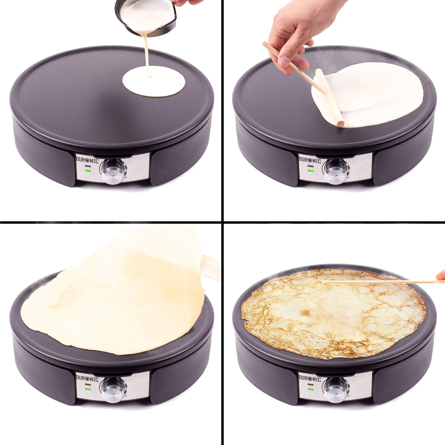 Duronic PM152 Crepe Maker 37 cm XXL - Electric Crepe Iron with removable grill plate, stepless temperature control - Crepe Maker, Tortilla, Galette & Taco Machine, 1500 W, including accessories.