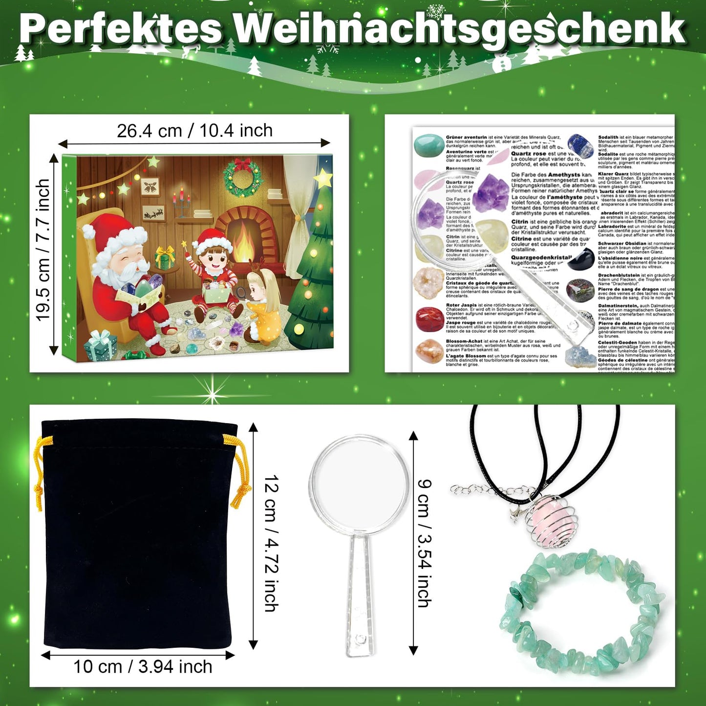 Gemstone Advent Calendar, Christmas Countdown Calendar 2025, 24 Natural Crystals, Gemstones, and Minerals for Collecting and Learning, Christmas Gift for Children-German Edition