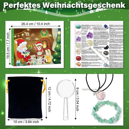 Gemstone Advent Calendar, Christmas Countdown Calendar 2025, 24 Natural Crystals, Gemstones, and Minerals for Collecting and Learning, Christmas Gift for Children-German Edition
