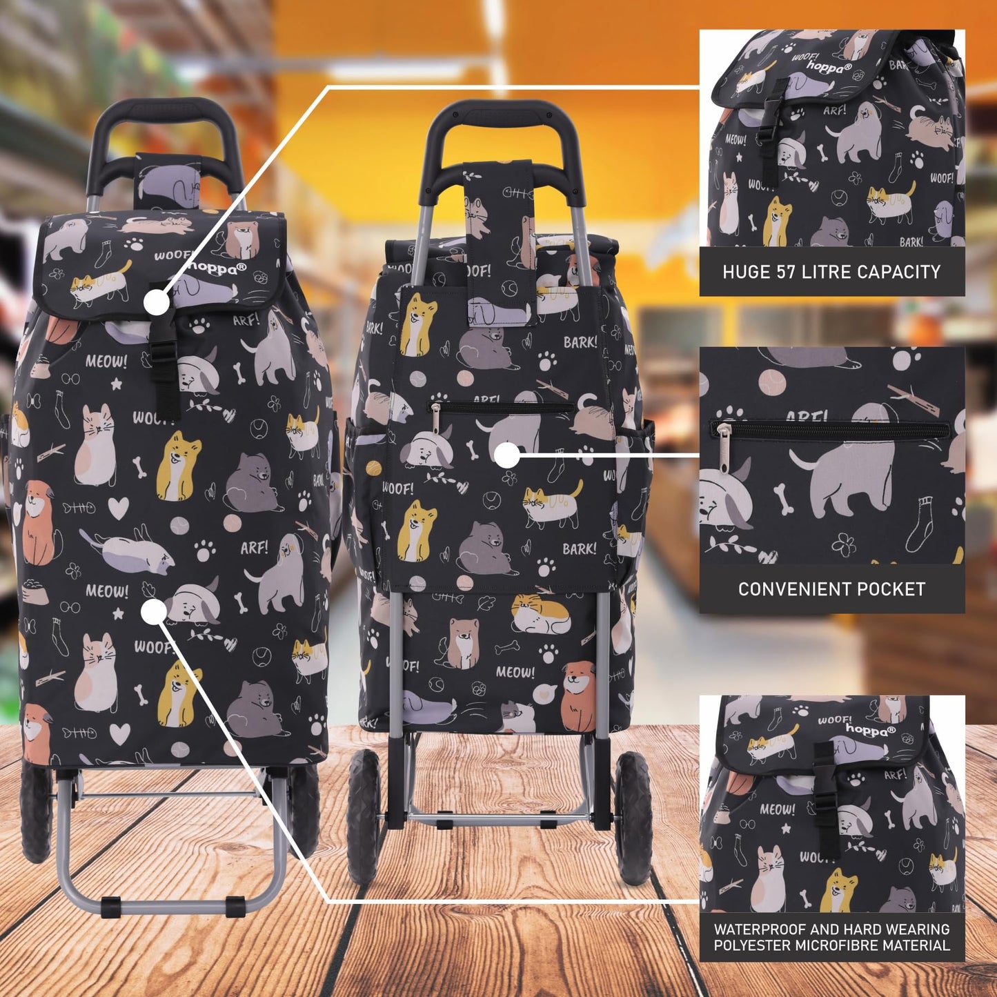 Hoppy Lightweight Shopping Trolley, 57 l, Model 2024, durable and collapsible, for easy storage.