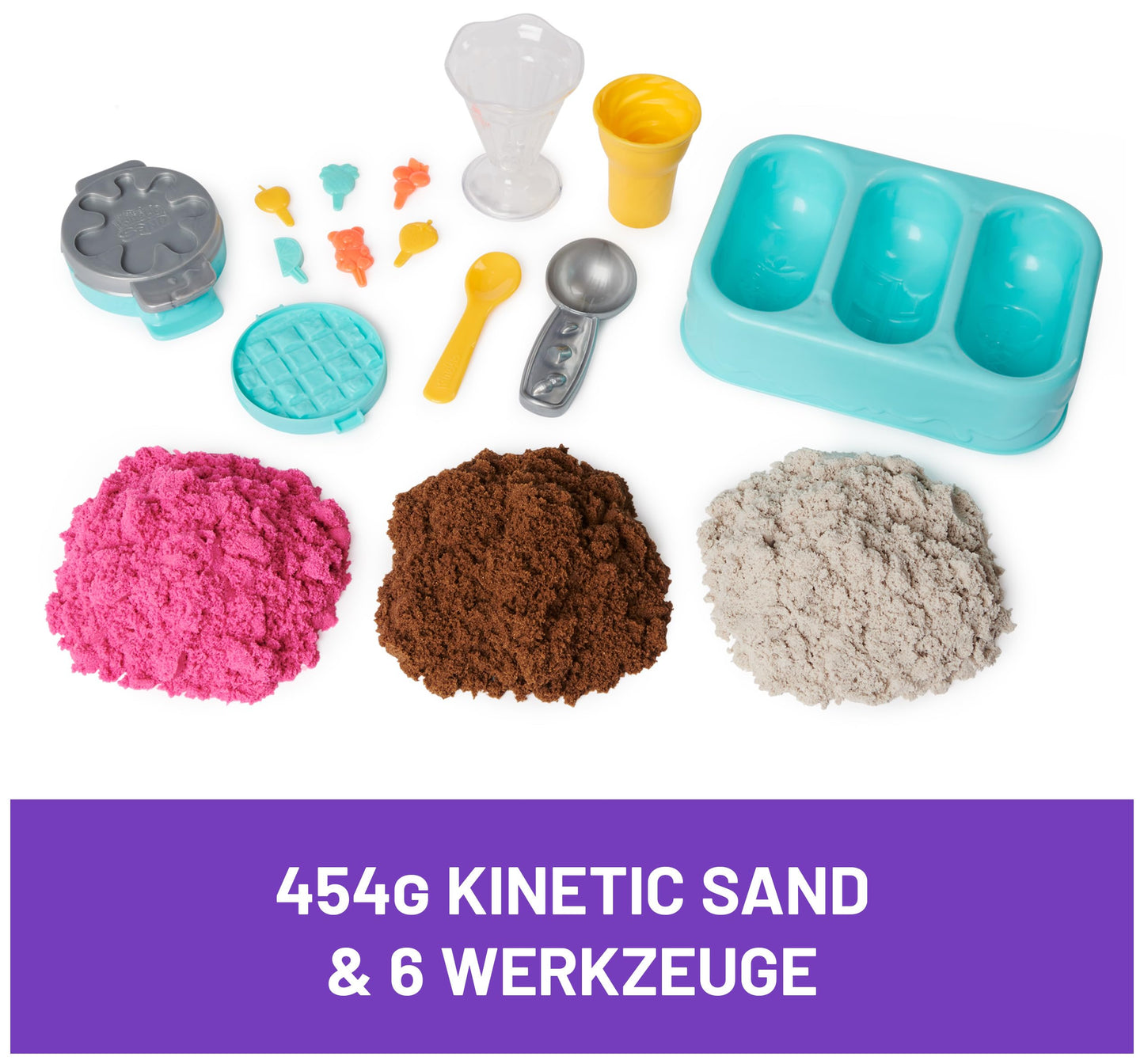 Kinetic Sand Ice Cream Set - with 454g of original magic sand from Sweden and lots of accessories for creative indoor sand play fun, for children aged 3 and up.