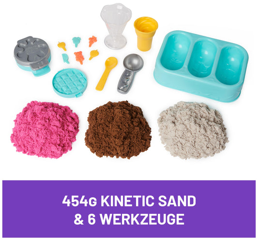 Kinetic Sand Ice Cream Set - with 454g of original magic sand from Sweden and lots of accessories for creative indoor sand play fun, for children aged 3 and up.