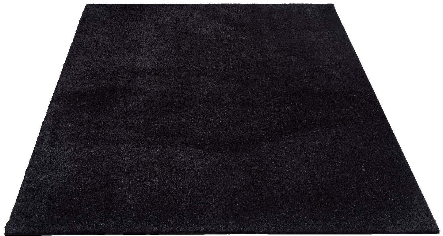 The carpet Relax Modern Fluffy Short Pile Rug, Anti-Slip Bottom, Washable up to 30 degrees, Super Soft, Fur Look, Black, 200 x 290 cm