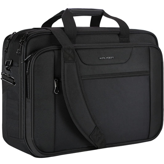 KROSER Laptop Bag XXL 18.5 Inch Shoulder Bags Business Briefcase Fits Up to 18 Inch Water-Resistant Messenger Bag Expandable Capacity for Travel/School/Men/Women-Black PRIME