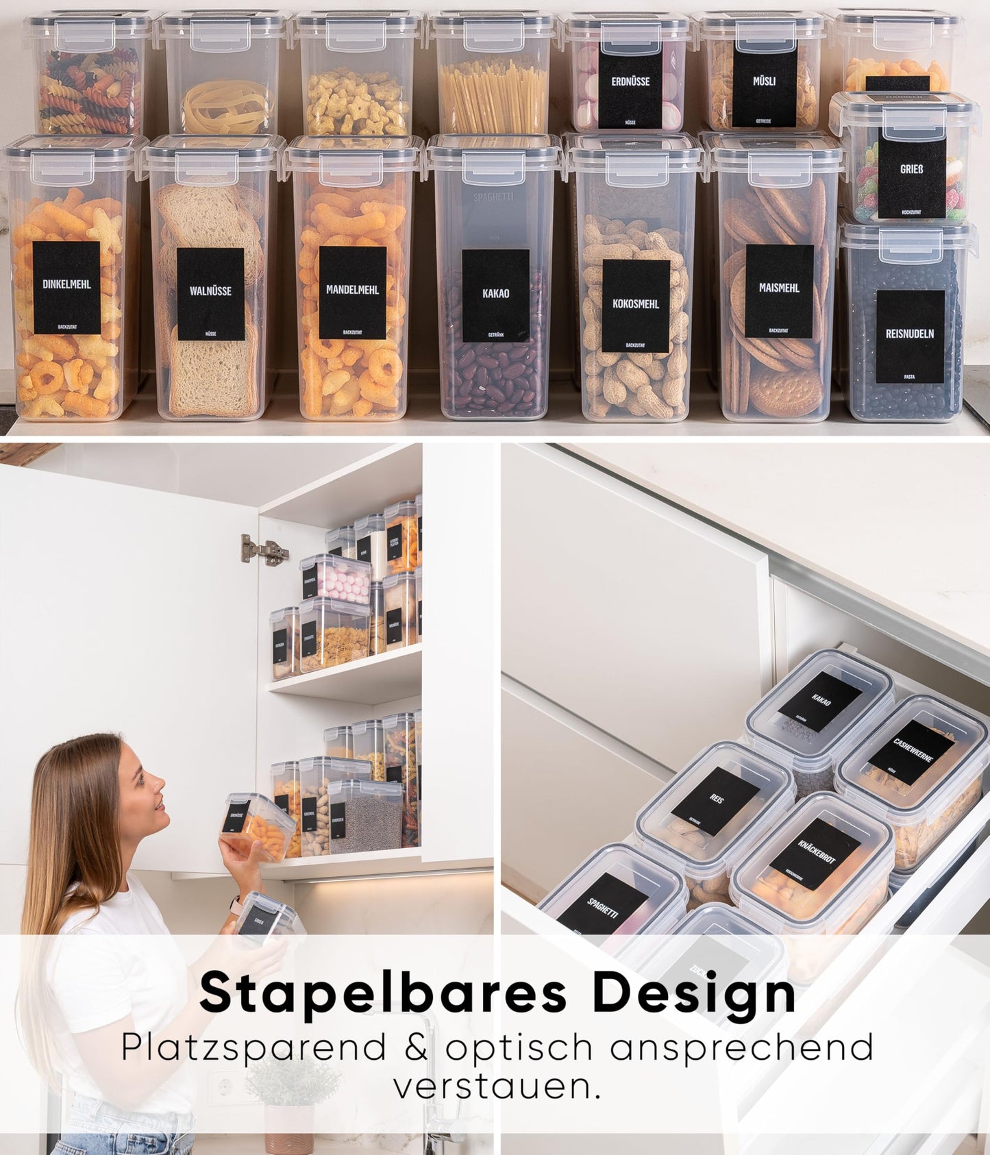 Deco haus® 24-piece set of airtight storage containers with lids - kitchen storage box with lid - kitchen storage containers for pasta, cereals, flour.