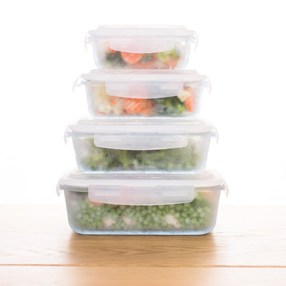 Grizzly glass storage containers 4 pack rectangular containers with lids.