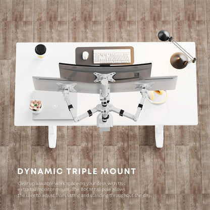 PUTORSEN Triple Monitor Stand for 13-32 inch Flat & Curved Screens, 80cm Pole Desk Mount with Swivel, Tilt, Height Adjustment, 9kg per Arm, VESA 75x75/100x100, White