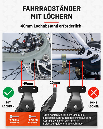 HENMI Bike Stand 24-29 Inch Pro+, Bike Stand with 2 Holes, Stable Side Stand, Designed for E-Bike and MTB, 40mm Hole suitable for M6 screws.