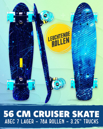 Deleven skateboard with LED wheels, skate tool, and ABEC 7 bearings - for kids and adults beginners - 56 cm