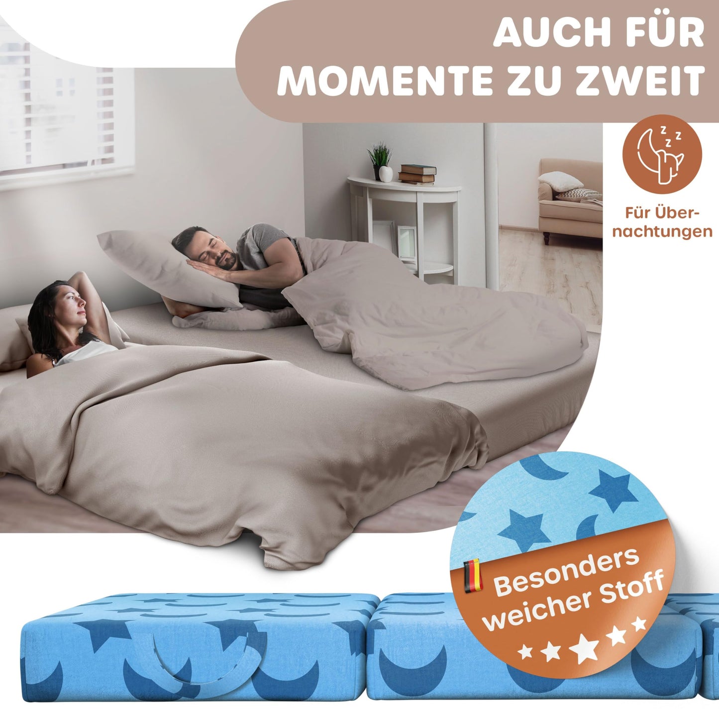 KESSER folding mattress 75 x 200 x 15 cm guest mattress 3-fold foldable as a seat stool foam mattress 25kg/m³ extra thick 15cm breathable washable Removable cover incl. Camping carrying bag