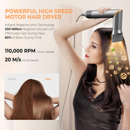 Airstyler 8 in 1 high-speed ion hair dryer 110,000RPM blow dryer with air curler, hot air brush, hairbrush, round brush hairdryer, curling brush hairstyler styling brush gift for women, 1400W.
