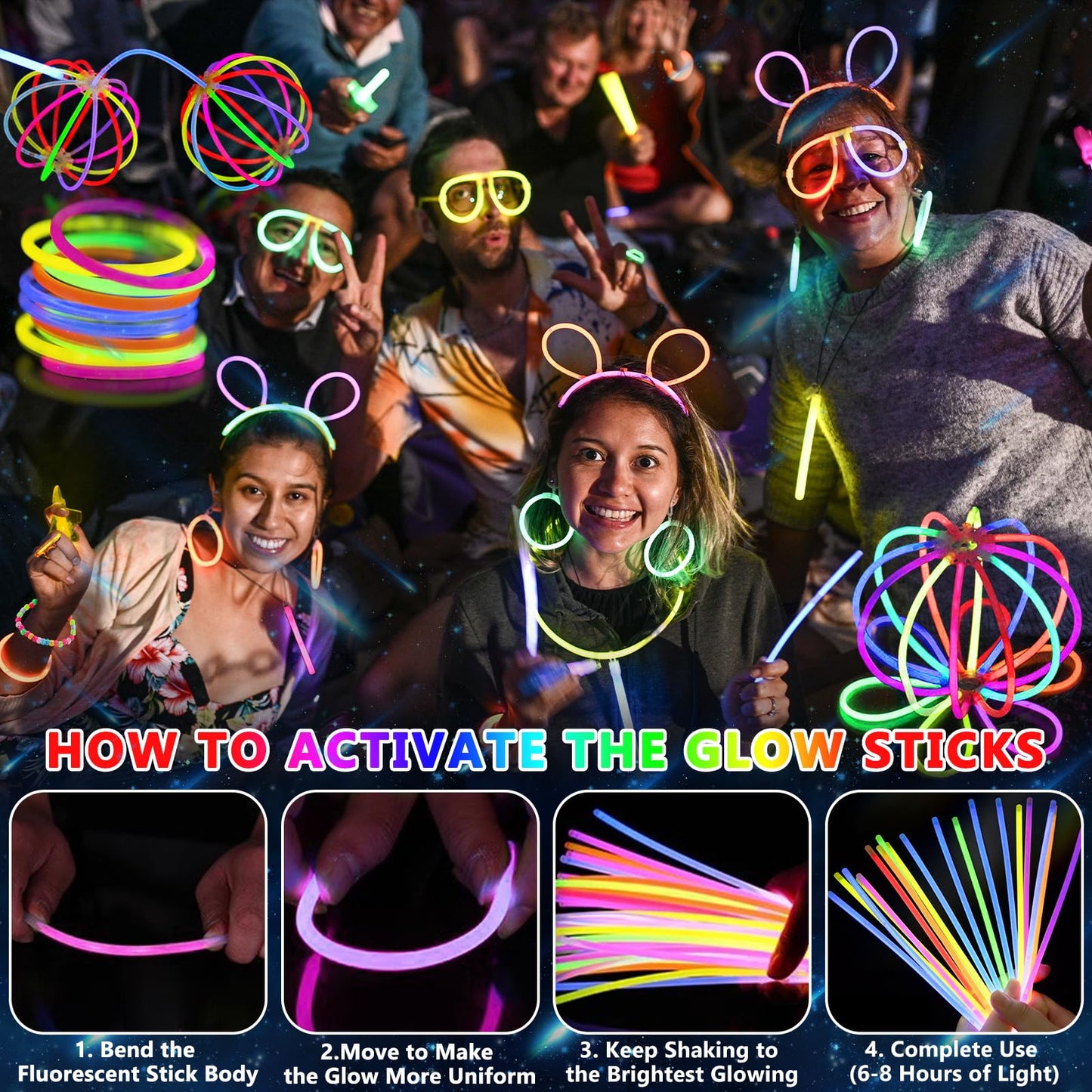 MULEVIP Glow Sticks Party Set 425 Pieces Glow Sticks, Neon Party Glow Bracelets Wedding Glow Toys for Party Decor, Glow Sticks Wedding, Light Sticks for Kids