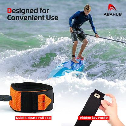 Abahub SUP Leash, SUP accessory, surfboard leash for SUP board safety, 10ft 7mm leash for adults in orange.
