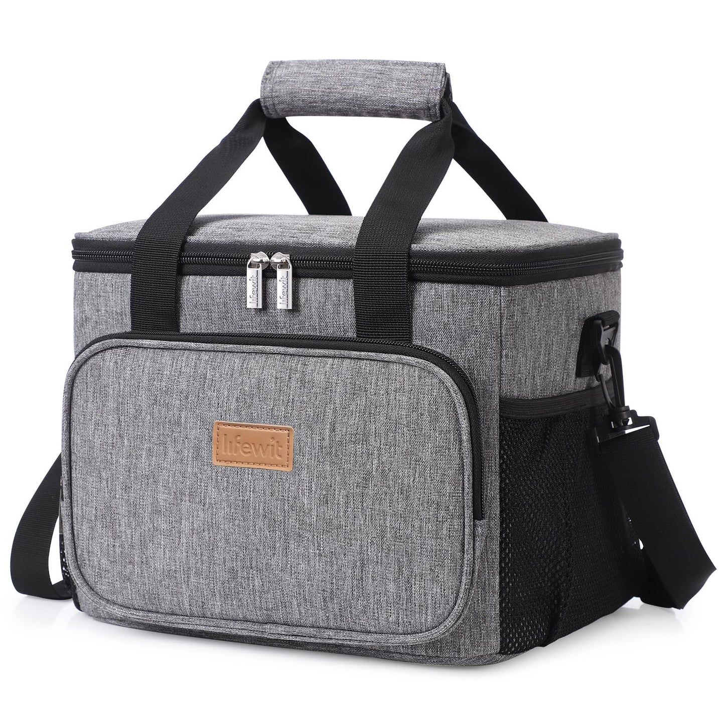 Lifewit 15L cooler bag for on the go, insulated lunch tote for men and women, waterproof thermal shoulder bag for food, beer, medication, work, beach, travel, gray.