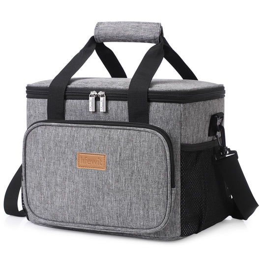 Lifewit 15L cooler bag for on the go, insulated lunch tote for men and women, waterproof thermal shoulder bag for food, beer, medication, work, beach, travel, gray.