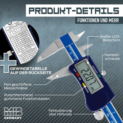 MIB Digital Caliper with Wheel DIN 862 300mm | Tool for precise measurements | Digital caliper made of stainless steel | Digital sliding caliper with large LCD display | 4-way measurement