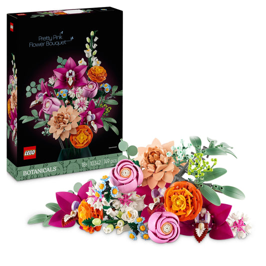 LEGO Botanicals Beautiful Pink Bouquet - Flower Decor - Adult Building Set - Decorative Daisies, Cornflowers, Roses, and Elderflowers to Showcase - Office Decoration 10342