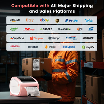 Phomemo D520BT Bluetooth thermal printer - DHL label printer for 4X6 labels, barcode shipping labels compatible with Ebay,Amazon,Etsy,Shopify, UPS,FedEx etc, Pink.