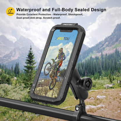 iMESTOU waterproof motorcycle phone mount bike phone holder 1" ball handlebar stem mobile holder anti-theft 720° rotation aluminum base for 5.5"-6.8" cellphones (L)