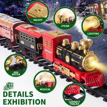 Electric Train Toy, Christmas Train Set, Electric Train Set for Kids, Steam Train Toy with steam, sounds, and lights, Creative toy for kids aged 5 6 7 8 10 12+ years
