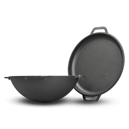 4BIG.fun Cast Iron Kazan 8 L Swivel Pot Kasan with Lid Frying Pan Wok Pan Grill Camping Pot Kettle Asia Wok Traditional Cast Pot Grill Wok