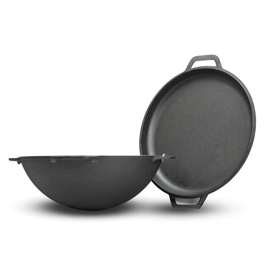4BIG.fun Cast Iron Kazan 8 L Swivel Pot Kasan with Lid Frying Pan Wok Pan Grill Camping Pot Kettle Asia Wok Traditional Cast Pot Grill Wok