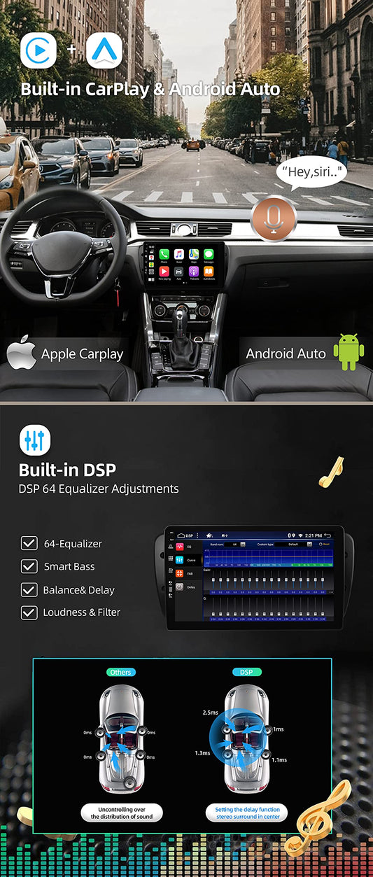 JOYX Android 14 car radio fits Seat Ibiza 6J (2009-2014) - [4G+64G] - Built-in DSP/Carplay/Android Auto - Camera MIC FREE - 9 inch - With SWC 4G WiFi Bluetooth 5.0 DAB Fast-Boot 360-camera