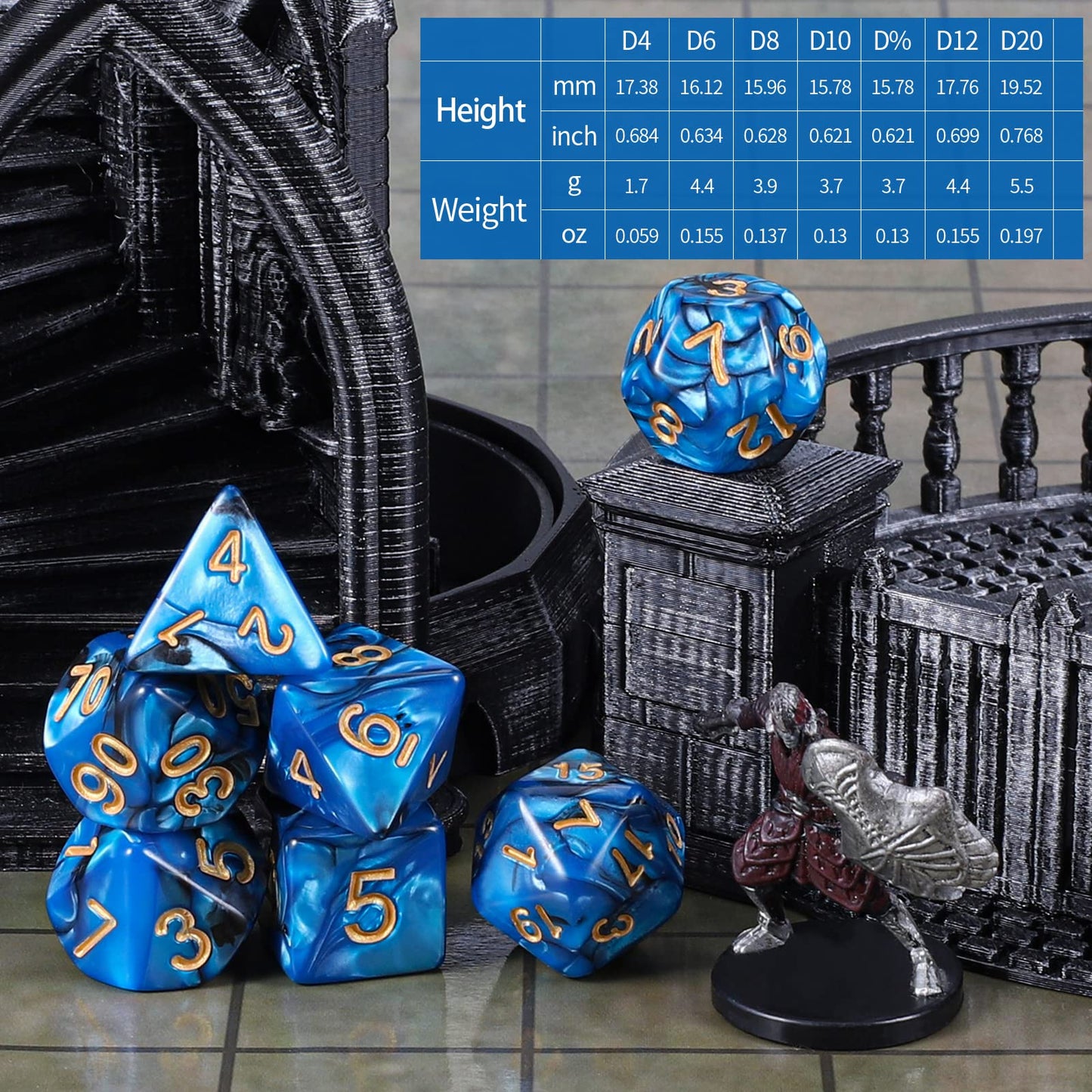 iFergoo Polyhedral Dice Set, 6 x 7 (42 Pieces) Color Game Dice with 6 Black Drawstring Bags for Dungeons and Dragons DND RPG MTG Tabletop Games, 6 Sets of D4 D6 D8 D10 D% D12 D20