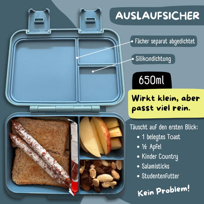 BEARFOOT Bento Box COMPACT | BPA-free kids lunchbox for school & kindergarten | Leak-proof lunchbox for girls & boys | Convenient, lightweight & compact (Tractor-blue, 650ml)