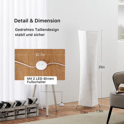 chiphy floor lamp, dimmable, 137 cm (S) tall, 3 levels of adjustable brightness, 12 W x 2 LED bulbs, column floor lamp with white fabric shade, for bedroom, nursery