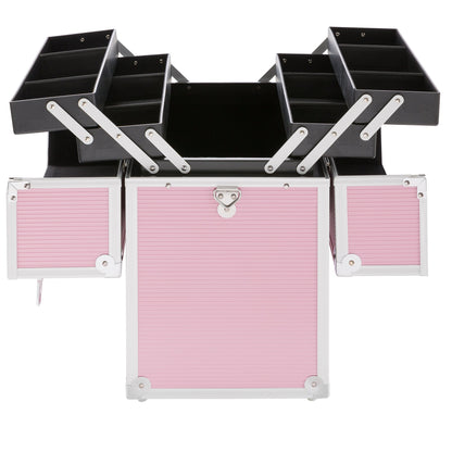 Arebos cosmetic case | 26L | with carrying strap | 13 compartments | aluminum | with lock & key | fold-out shelves | customizable with 8 dividers | 39 x 36 x 23 cm | Pink.