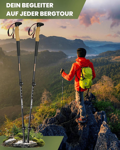 ALPENWERT - Hiking Poles [Carbon & Aluminium] Walking poles for women and men - Telescopic trekking poles with cork grip for hiking, Nordic walking, and ski tours (ultralight carbon)