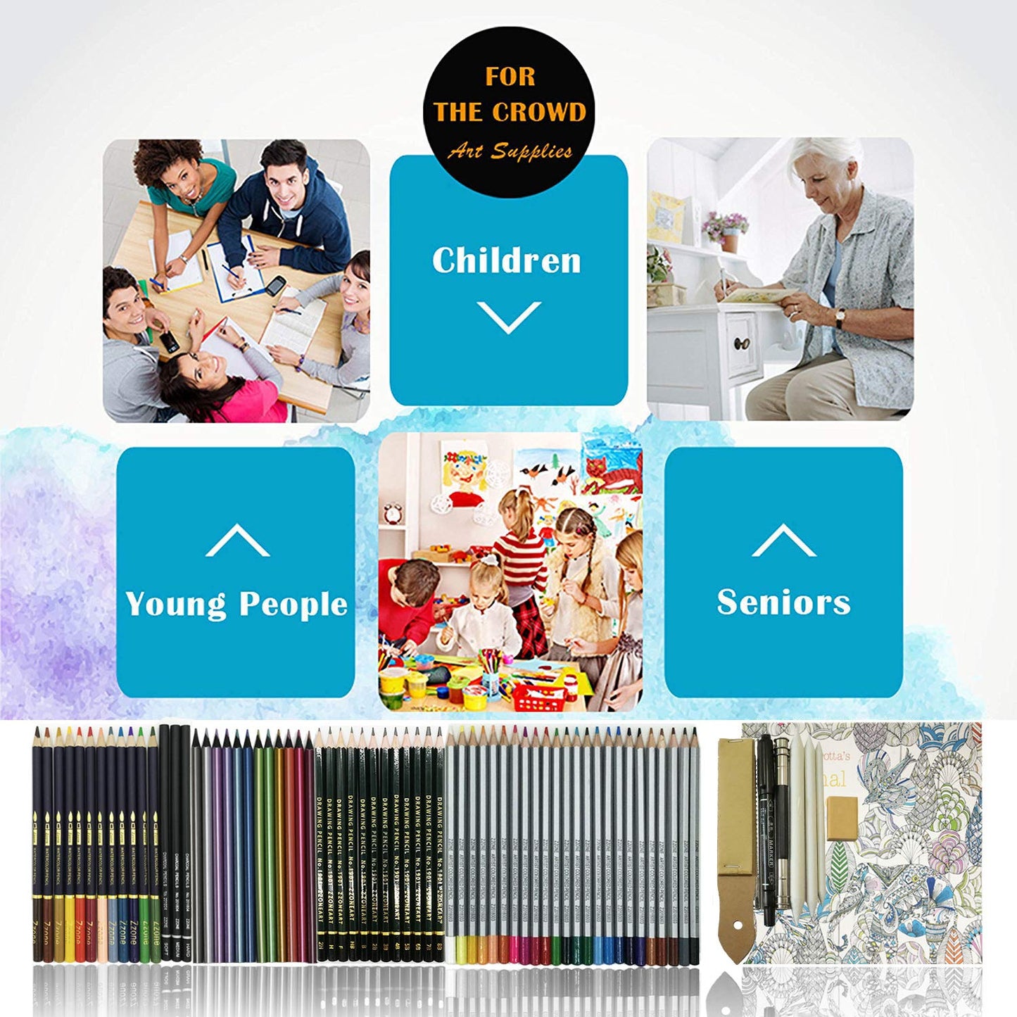 Watercolor pencils, colored pencils, sketching art set, drawing accessory set, and large pencil case, drawing pencil set for artists, beginners, students.