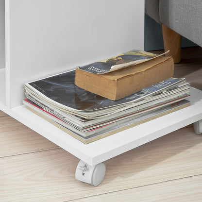SoBuy C-shaped sofa side table with 2 storage shelves & tablet holder, modern coffee table on wheels for living room, White FBT48-W