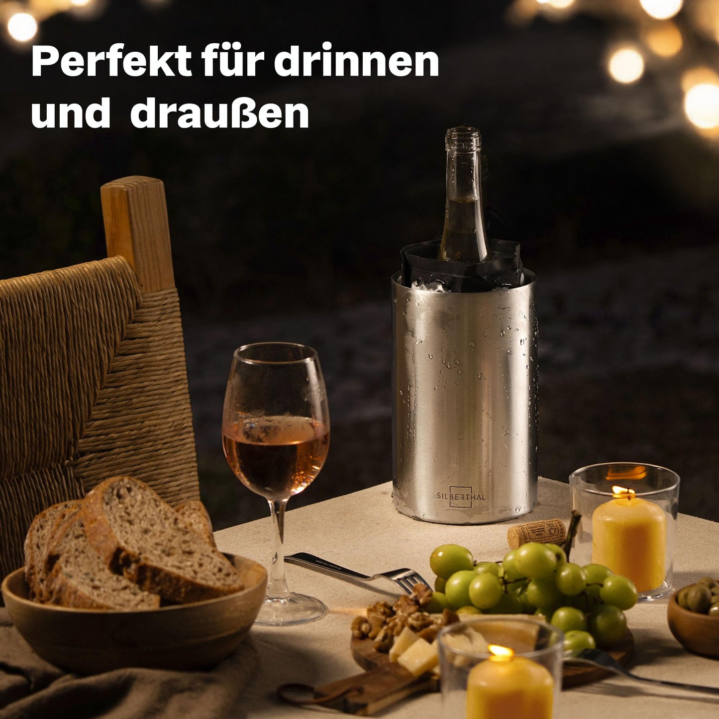 SILBERTHAL Wine Cooler Stainless Steel Double-walled with 2 Cooling Elements - Active Cooling with Cooling Sleeves - Ideal for White Wine and Rosé