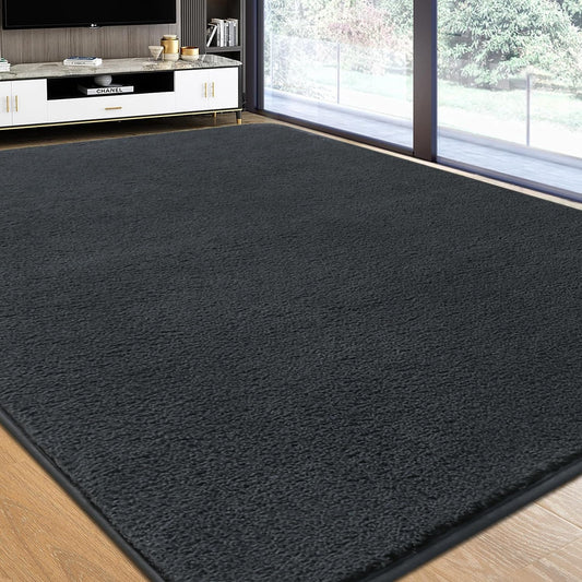 Rururug carpet living room 160x230 cm microfiber short pile carpet soft fluffy, modern large carpet washable rugs for living room, anthracite