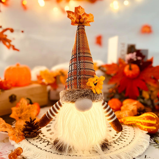 ACAREY Autumn Decor Gnomes with Light 2-Pack Large 35cm Plush Gnome Figures Halloween Decor with LED Christmas Decor Fall Harvest Illuminated Gnomes