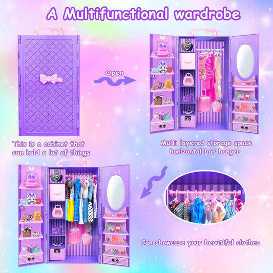 75 pieces of clothing for dolls wardrobe Clothes Jewelry Accessories for 11.5 inch doll Girl doll Dresses with wedding gown Tops Pants Shoes Hangers Bags Gift Toy for girls