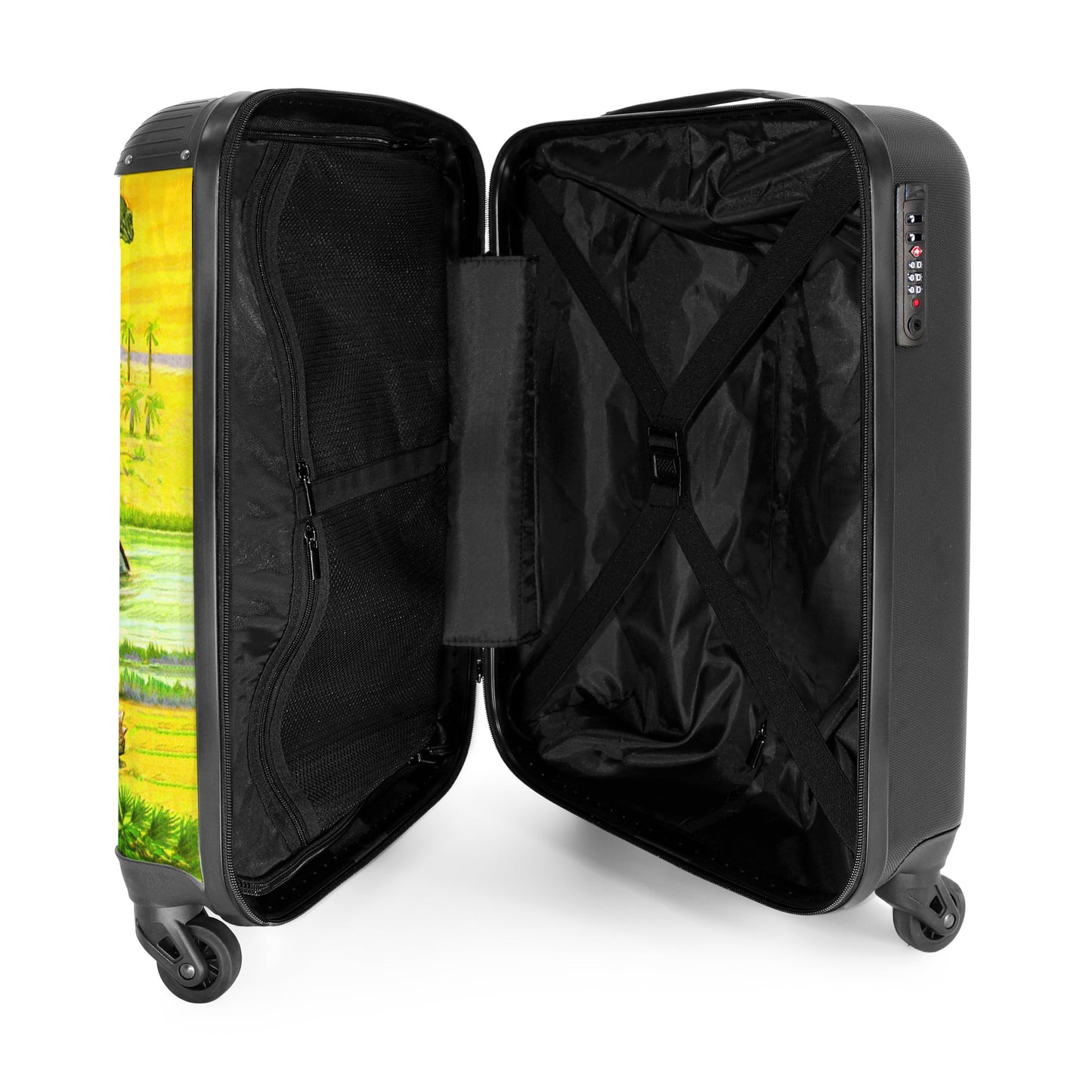 NoBoringSuitcases.com® Kids Suitcase Boys Trolley Carry on Luggage Gift - Dino - Illustration - Yellow - Boys Kids Luggage, 55x40x20