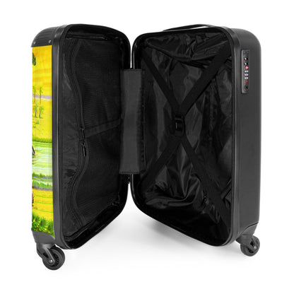 NoBoringSuitcases.com® Kids Suitcase Boys Trolley Carry on Luggage Gift - Dino - Illustration - Yellow - Boys Kids Luggage, 55x40x20