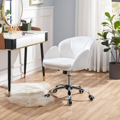 Yaheetech Home Office Chair Vanity Chair Desk Chair Height Adjustable Swivel Chair up to 136 kg Capacity, Velvet Chair with Armrests and Backrest for Bedroom Office Living Room, White