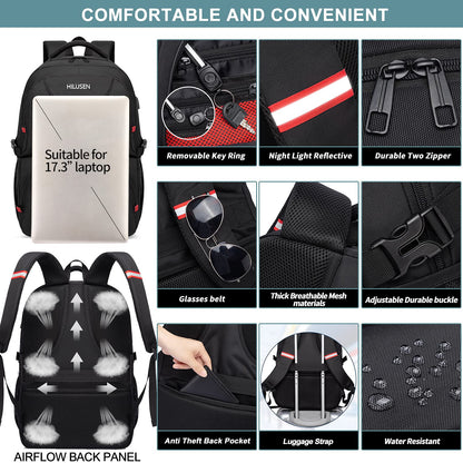 HILUSEN Large Backpack for Men 50L, Work Backpack Laptop Backpack Men 17.3 Inch School Backpack with USB Charging Port Business Travel Notebook Bag Backpacks Men Women Boys Teenagers Black