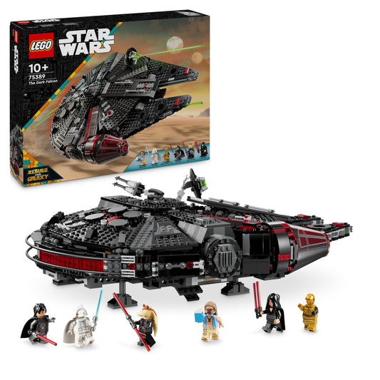 LEGO Star Wars 75389 The Dark Falcon - Display toy with spring-loaded shooters, cannons, and 6 minifigures, including C-3PO - Gift for boys aged 10 and up and adults.